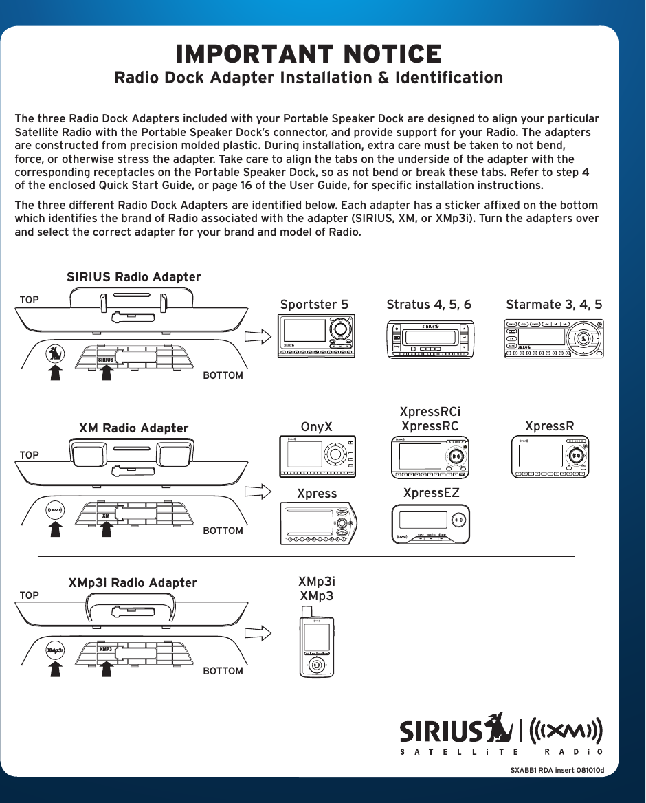 Page 1 of 1 - SIRIUS Sxabb1 Adapternotice User Manual Adapter Notice