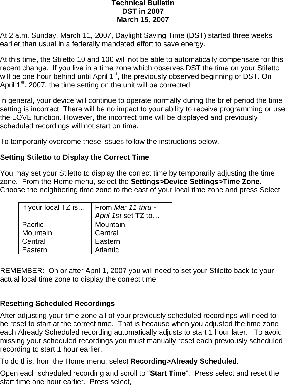 Page 1 of 2 - SIRIUS Technical Bulletin0307 - DST Bulletin User Manual