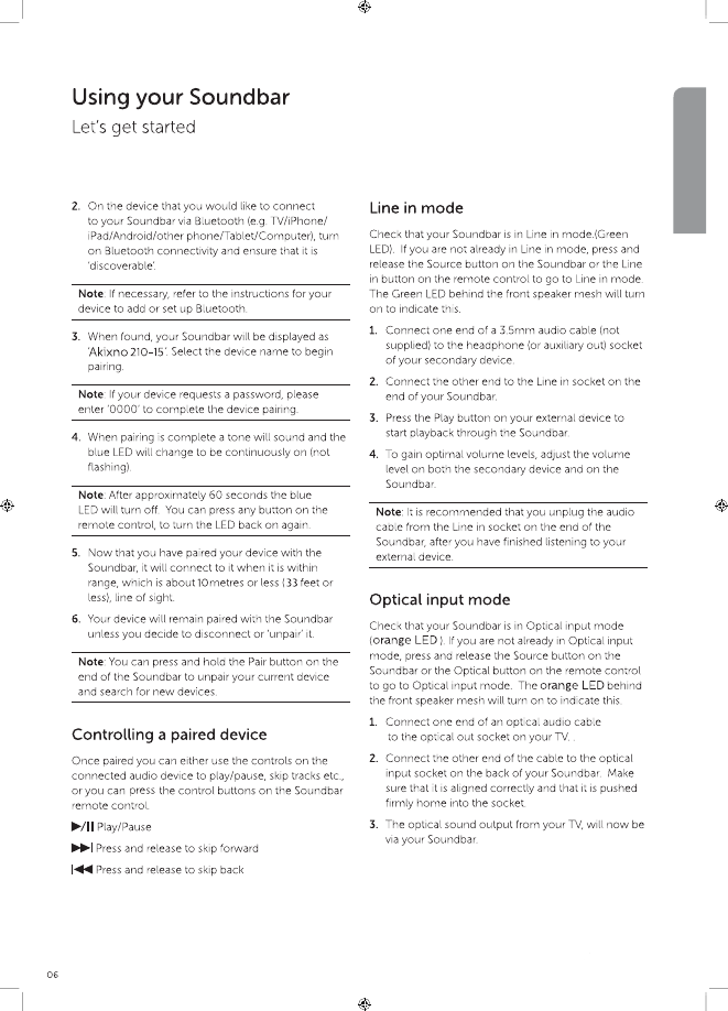 Page 7 of SKY DRAGON Audio video Technology SR210 BLUETOOTH SOUNDBAR User Manual 