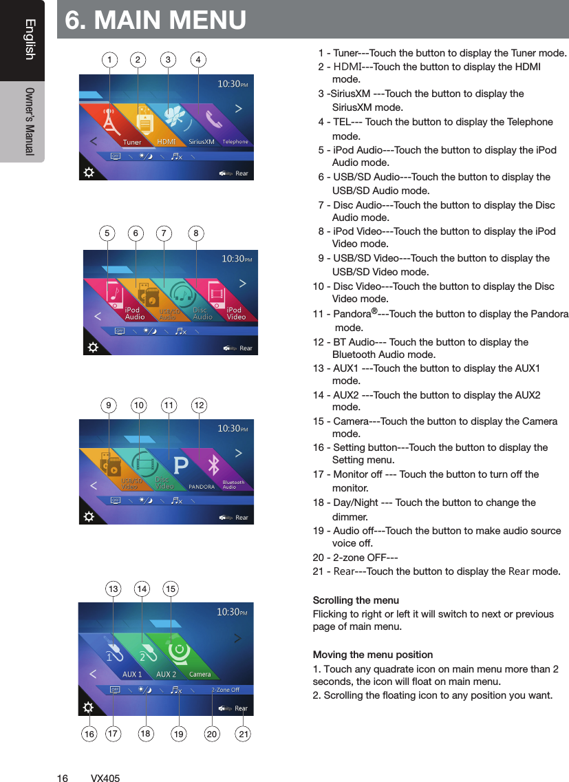 16 VX405English Owner&rsquo;s Manual6. MAIN MENU฀฀฀฀฀฀฀฀฀฀฀฀฀฀฀.*3/฀฀฀฀฀฀฀฀฀฀฀฀฀฀฀฀฀฀฀฀฀฀฀฀฀฀฀฀฀฀฀฀฀฀฀฀฀฀฀฀฀฀฀฀฀฀฀฀฀฀฀฀฀฀฀฀฀฀฀฀฀฀฀฀฀฀฀฀฀฀฀฀฀฀฀฀฀฀฀฀฀฀฀฀฀฀฀฀฀฀฀฀฀฀฀฀฀฀฀฀฀฀฀฀฀฀฀฀฀฀฀฀฀฀฀฀฀฀฀฀฀฀฀฀฀฀฀฀฀฀฀฀฀฀฀฀฀฀฀฀฀฀฀฀฀฀฀฀฀฀฀฀฀฀฀฀฀฀฀฀฀฀฀฀฀฀฀฀฀฀฀฀฀฀&reg;฀฀฀฀฀฀฀฀฀฀฀฀฀฀฀฀฀฀฀฀฀฀฀฀฀฀฀฀฀฀฀฀฀฀฀฀฀฀฀฀฀฀฀฀฀฀฀฀฀฀฀฀฀฀฀฀฀฀฀฀฀฀฀฀฀฀฀฀฀฀฀฀฀฀฀฀฀฀฀฀฀฀฀฀฀฀฀฀฀฀฀฀฀฀฀฀฀฀฀฀฀฀฀฀฀฀฀฀฀฀฀฀฀฀฀฀฀฀฀฀฀฀฀฀฀฀฀฀฀฀฀฀฀฀฀฀฀฀฀฀฀฀฀฀฀฀฀฀฀฀฀฀฀฀฀฀฀฀฀฀฀฀฀8KGX฀฀฀฀฀฀8KGX฀Scrolling the menuFlicking to right or left it will switch to next or previous page of main menu.Moving the menu position1. Touch any quadrate icon on main menu more than 2 seconds, the icon will ﬂoat on main menu. 2. Scrolling the ﬂoating icon to any position you want.1 2 3 456 7 89 10 11 1213 14 1516 17 2118 19 20