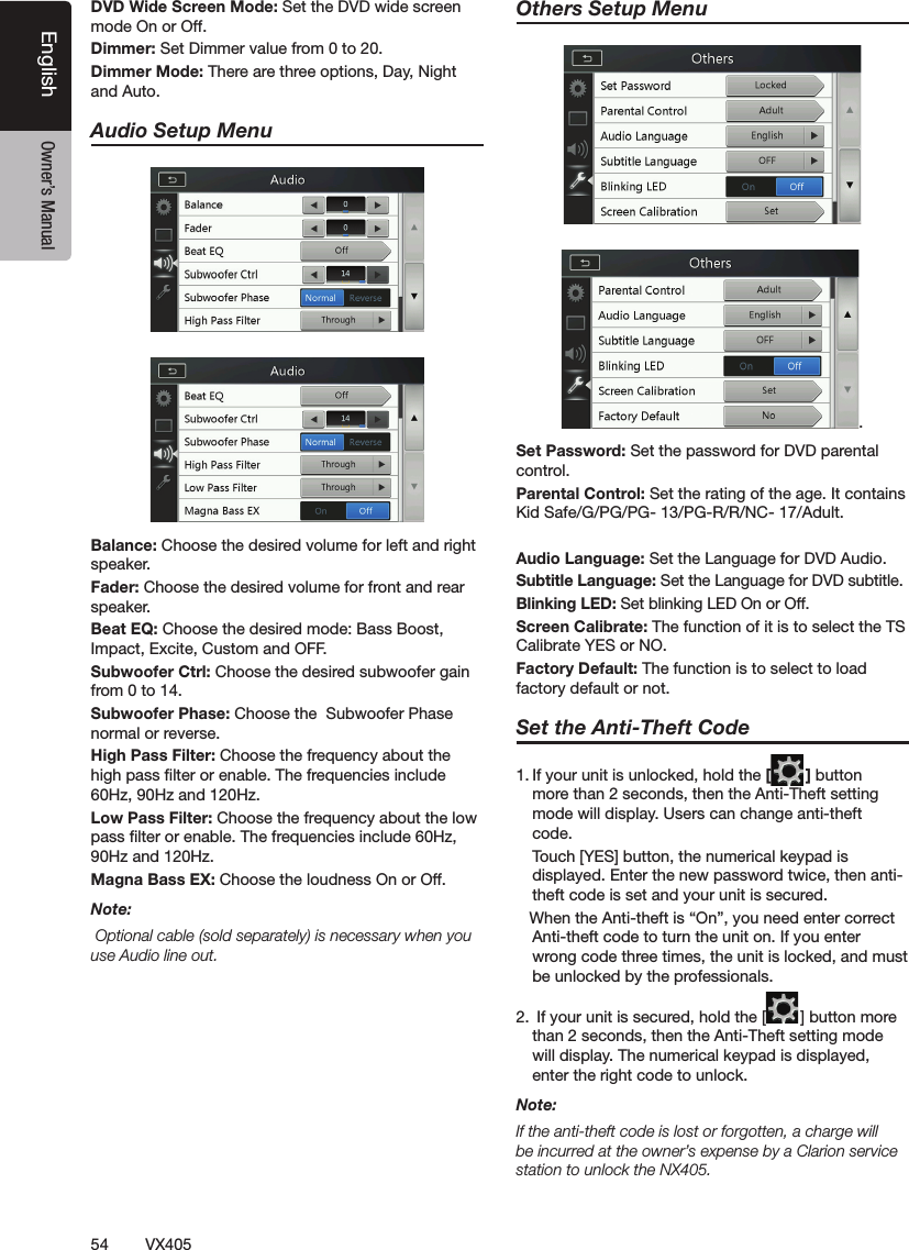 54 VX405English Owner&rsquo;s ManualDVD Wide Screen Mode: Set the DVD wide screen mode On or Off.฀฀฀฀฀฀฀฀฀฀฀฀฀฀฀฀Audio Setup Menu฀฀฀฀฀฀฀฀฀฀฀฀฀฀฀฀฀฀฀฀฀฀฀฀฀฀฀฀฀฀฀฀฀฀฀฀฀฀฀฀฀฀฀฀฀฀฀฀฀฀฀฀฀฀฀฀฀฀฀฀฀฀฀฀฀฀฀฀฀฀฀฀฀฀฀฀฀฀฀฀฀฀฀฀฀฀฀฀฀฀฀฀฀฀฀฀Note:฀฀฀฀฀฀฀฀฀฀฀฀Others Setup Menu.฀฀฀฀฀฀฀฀฀฀฀฀฀฀฀฀฀฀฀฀฀฀฀฀฀฀฀฀฀฀฀฀฀฀฀฀฀฀฀฀฀฀฀฀฀฀฀฀฀฀฀฀฀฀฀฀฀฀฀฀฀฀฀฀฀฀฀฀฀฀฀฀฀฀฀฀฀฀฀฀[ ] button ฀฀฀฀฀฀฀฀฀฀฀฀฀฀฀฀฀ ฀฀฀฀฀฀฀฀฀฀฀฀฀฀฀฀฀฀฀฀฀฀฀฀฀฀฀฀฀฀฀฀฀฀฀฀฀฀฀฀฀฀฀฀฀฀฀฀฀฀฀฀฀฀฀฀฀฀฀฀฀฀฀฀฀฀฀ ฀฀฀฀฀฀฀฀฀฀฀฀฀฀฀฀฀฀฀฀฀฀฀Note:฀฀฀฀฀฀฀฀฀฀฀฀฀฀฀฀฀฀฀฀฀฀฀฀฀