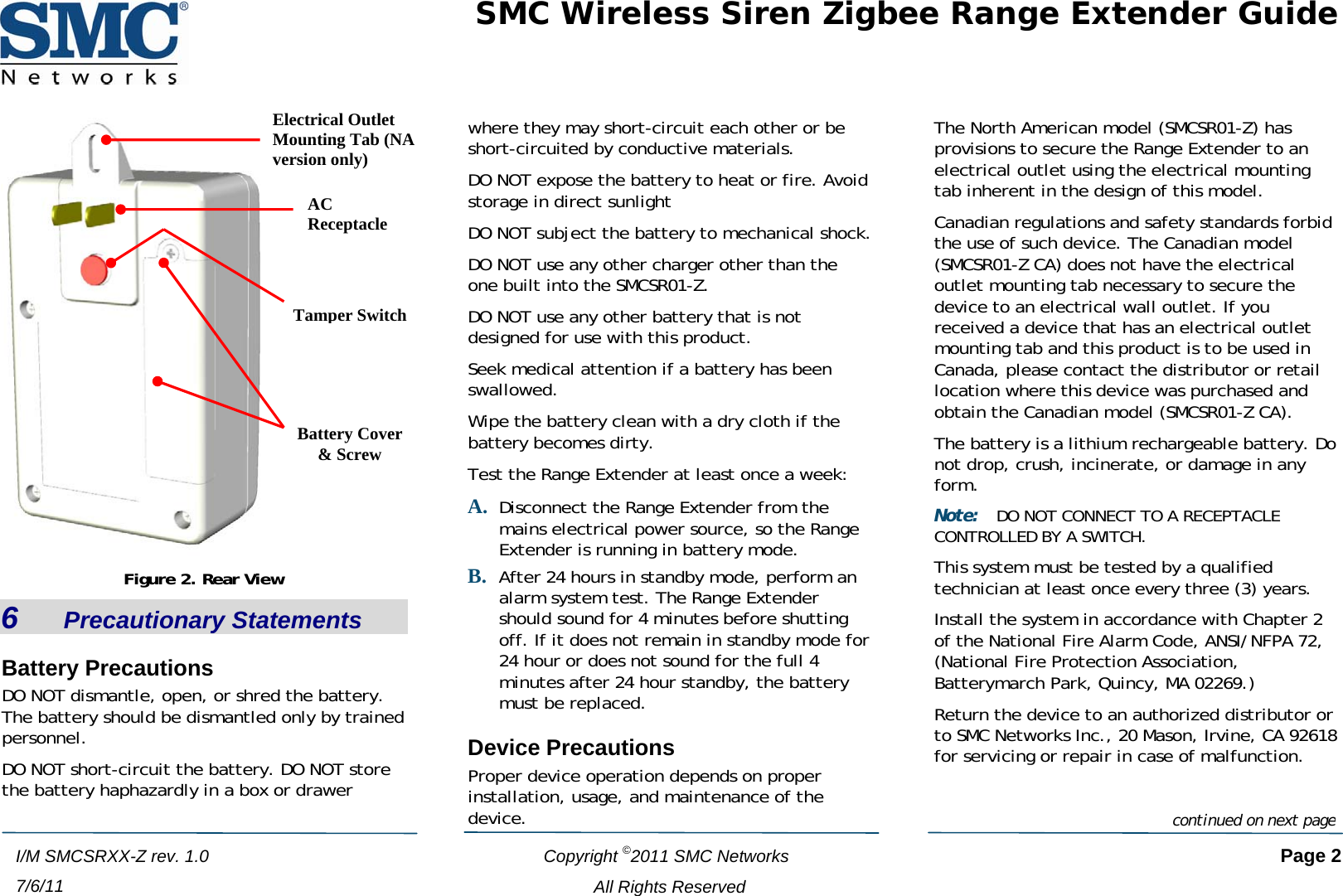Z-Wave SMC Networks SMCSR01-Z Siren/Repeater/Range Extender 
