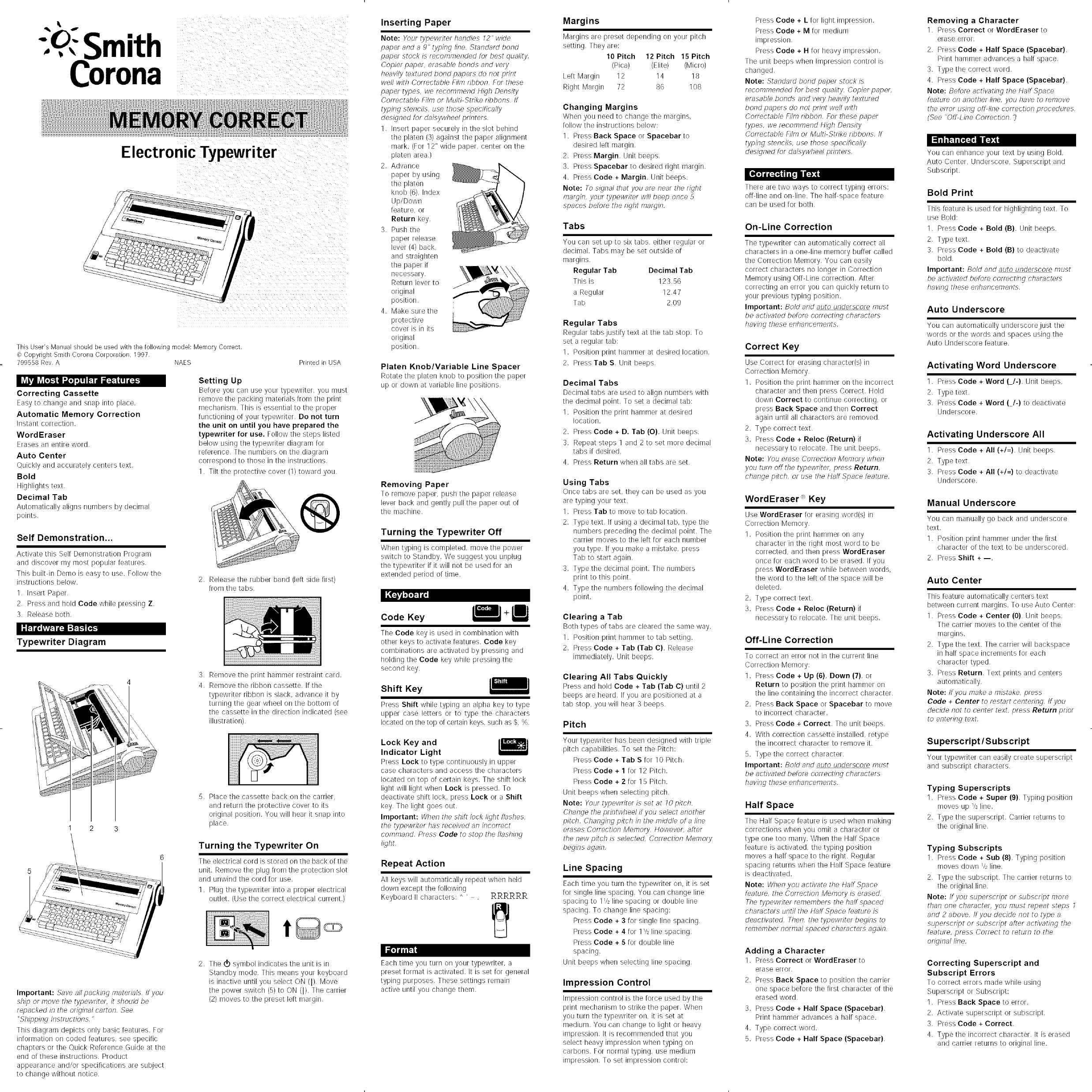 Page 1 of 2 - SMITH  CORONA Typewriter Manual L0806116