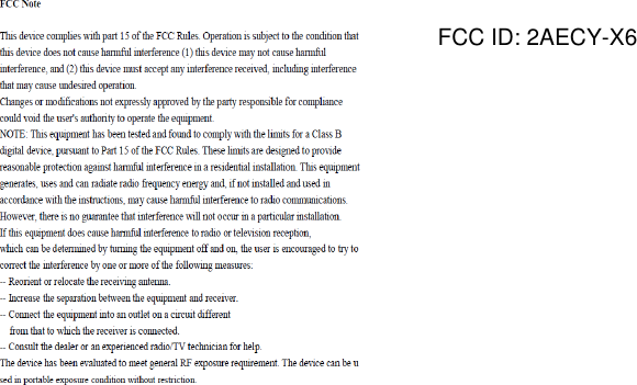 FCC ID: 2AECY-X6