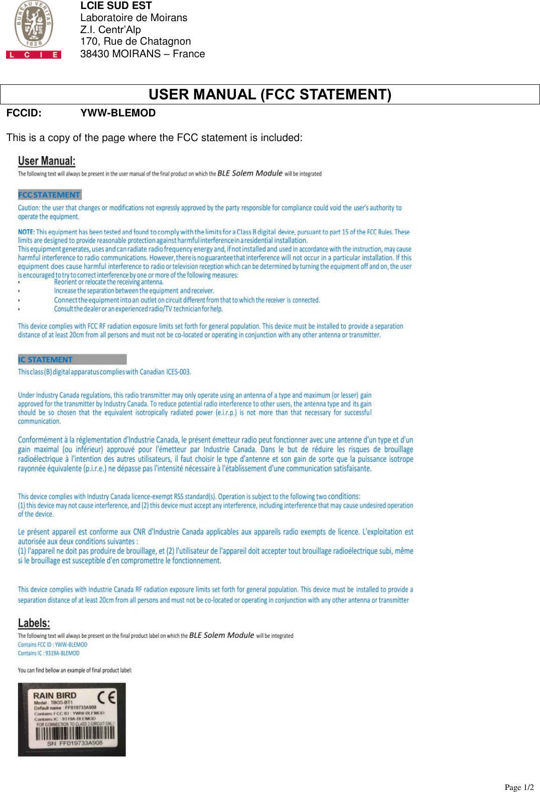Page 1 of SOLEM BLEMOD BLE Solem Module User Manual
