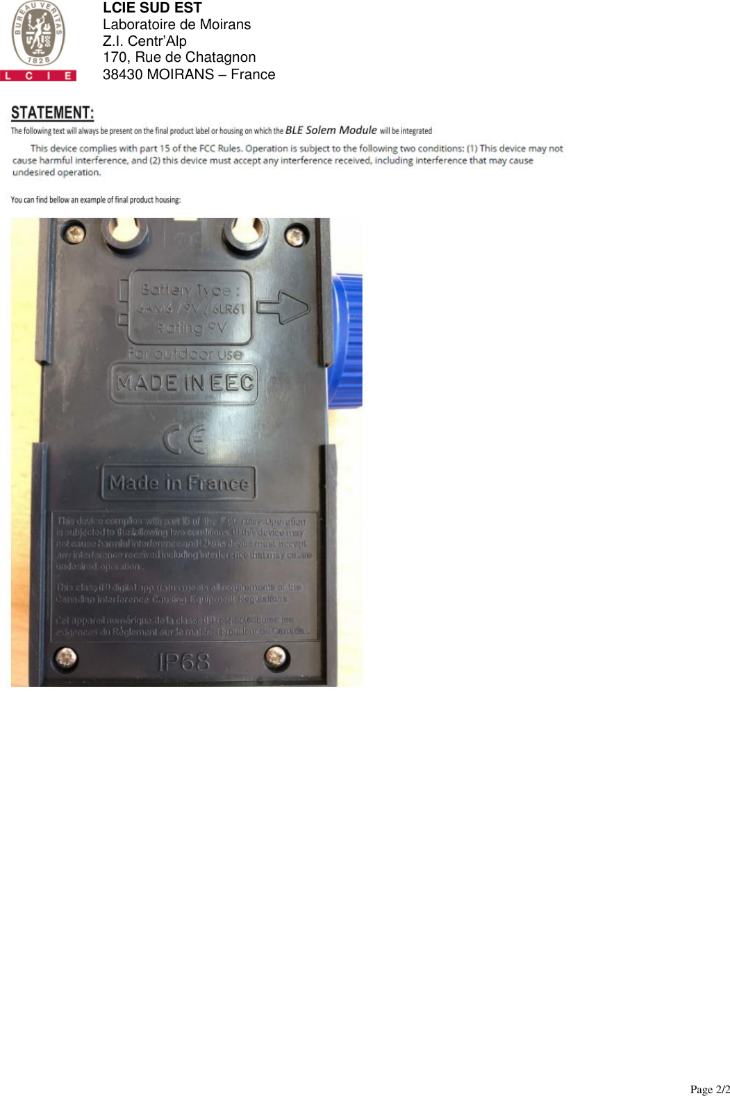 Page 2 of SOLEM BLEMOD BLE Solem Module User Manual