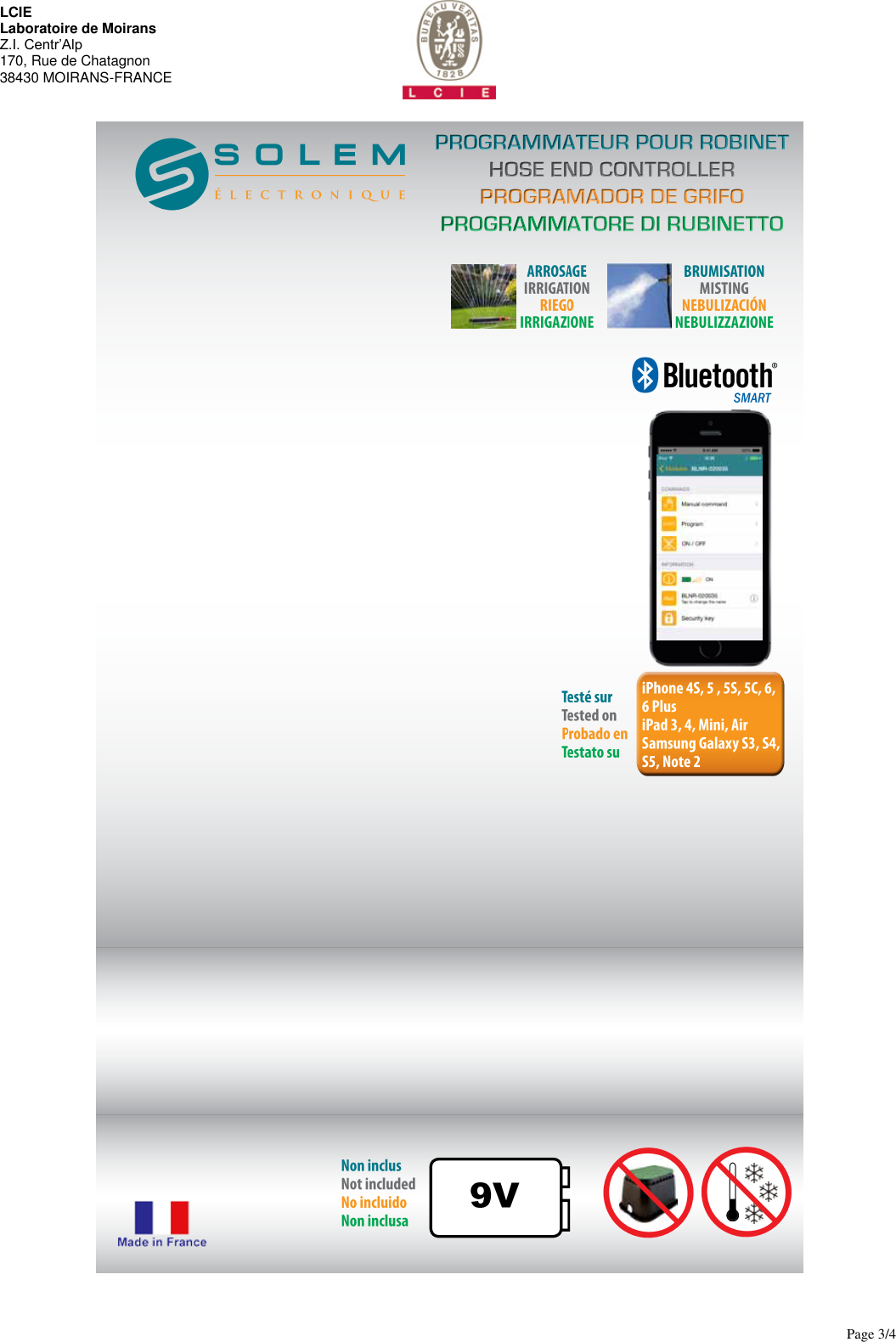       Page 3/4  LCIE  Laboratoire de Moirans Z.I. Centr&rsquo;Alp 170, Rue de Chatagnon 38430 MOIRANS-FRANCE     