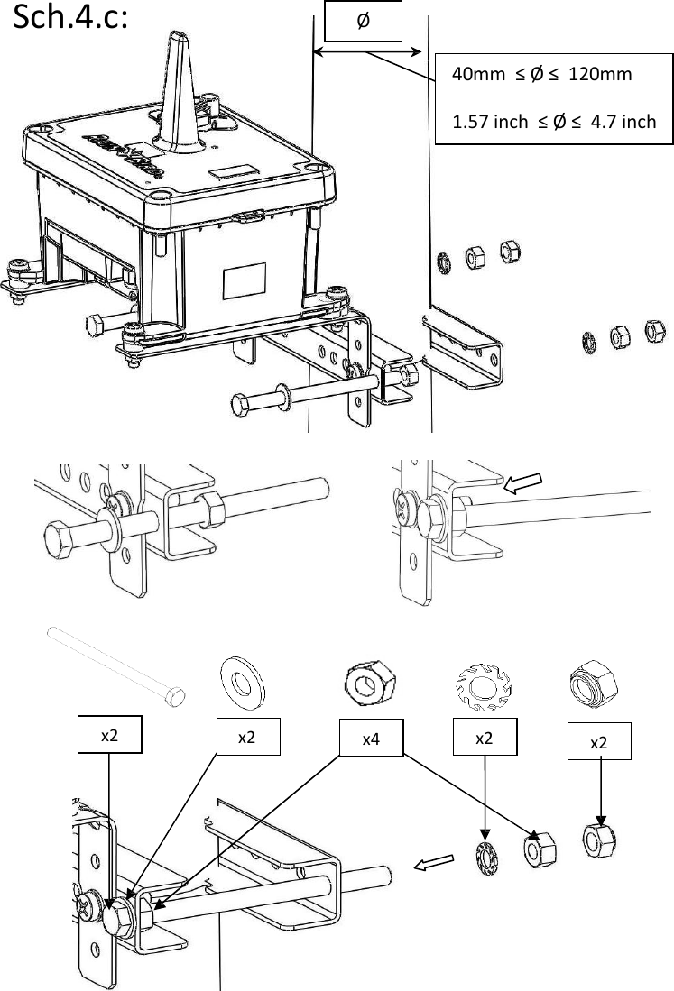                Sch.4.c: &Oslash;  40mm &le; &Oslash; &le; 120mm  1.57 inch &le; &Oslash; &le; 4.7 inch                       x2   x2 x4   x2   x2 