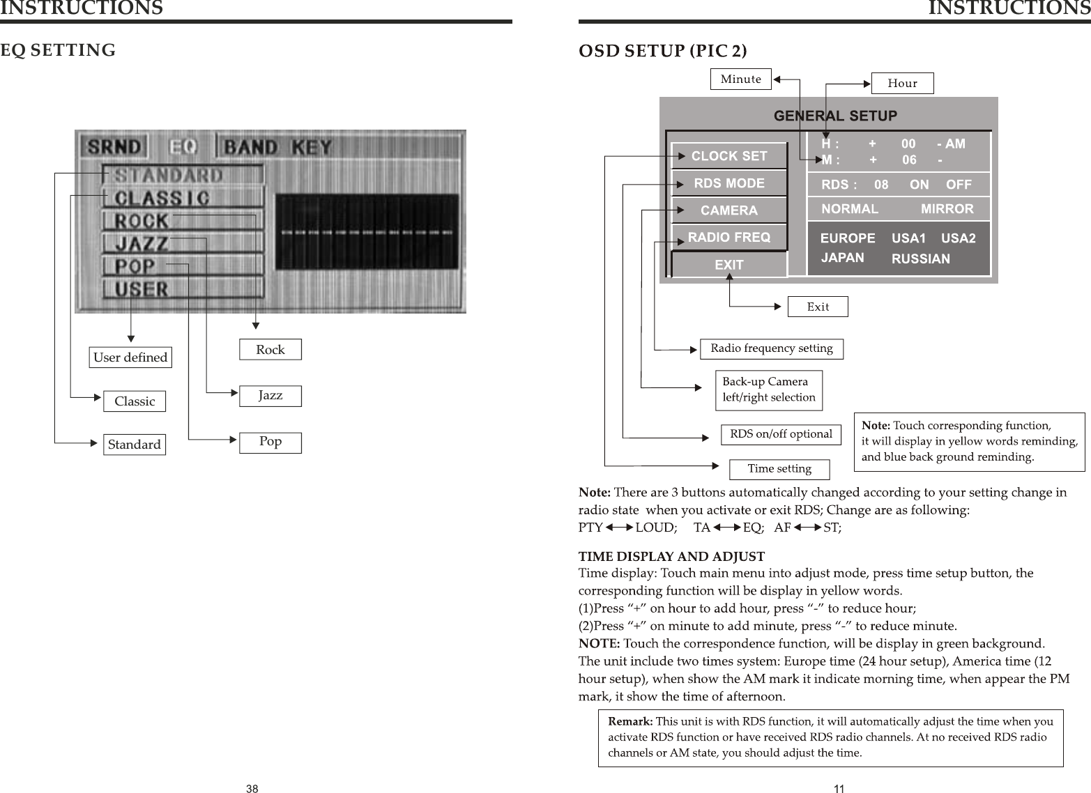 INSTRUCTIONS INSTRUCTIONSEQ SETTINGUser definedClassicStandardRockJazzPop