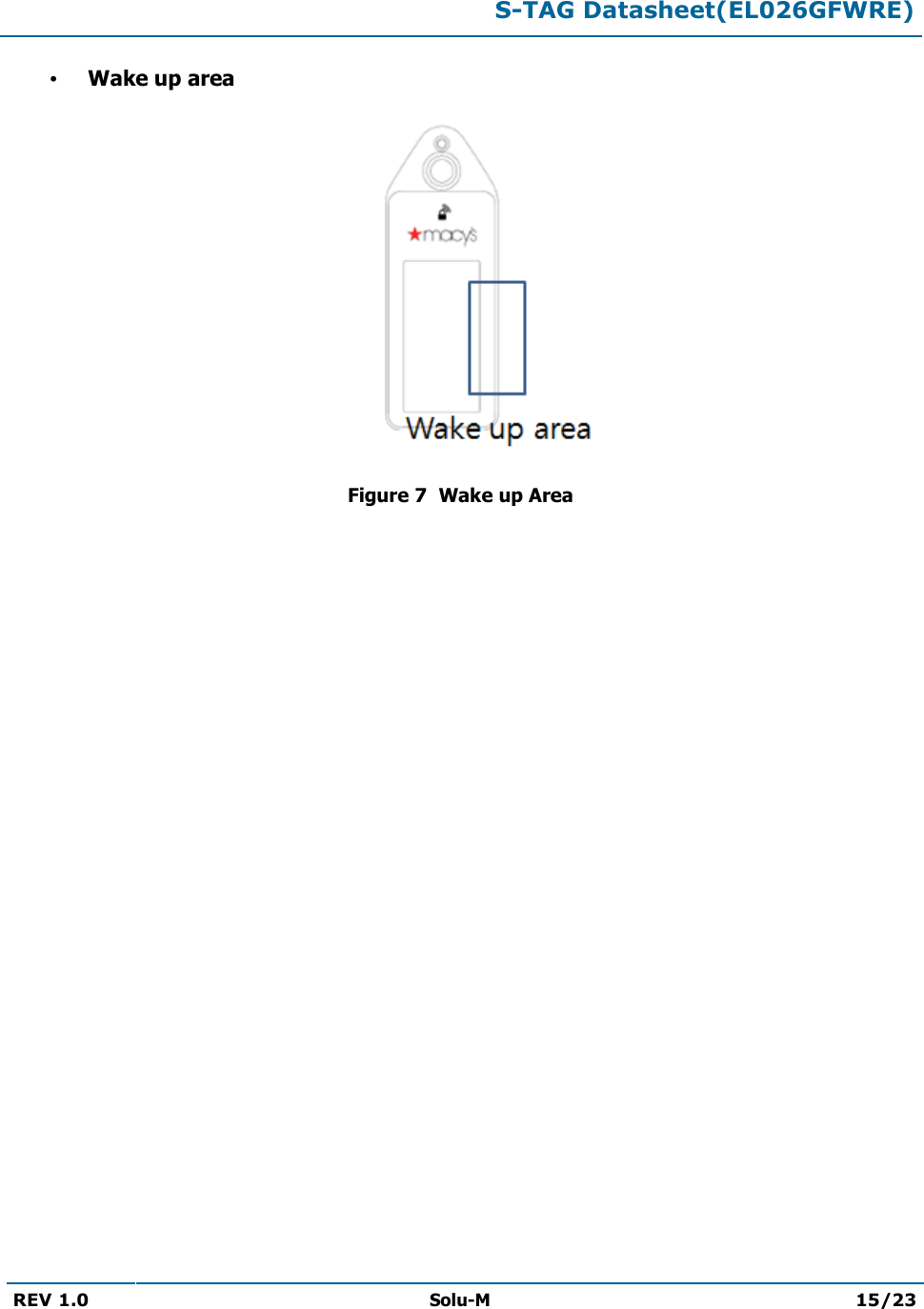  S-TAG Datasheet(EL026GFWRE)  REV 1.0  Solu-M 15/23    Wake up area  Figure 7  Wake up Area 