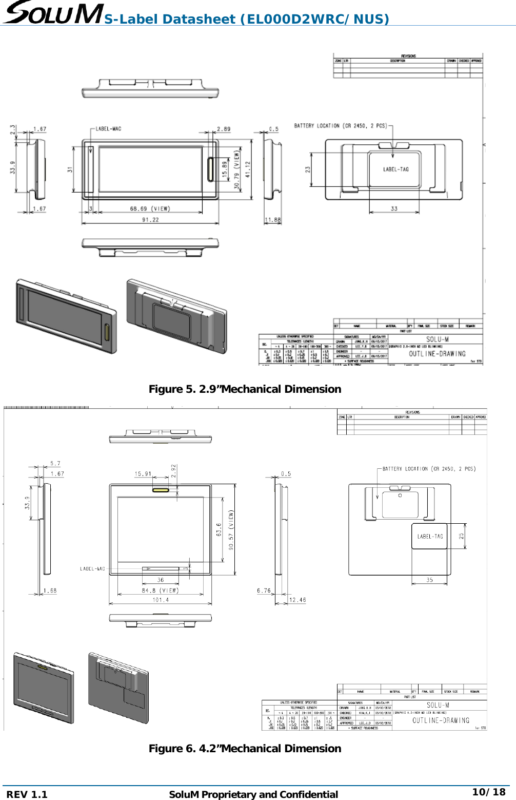 REV 1.   1 S-LabelFiFil DatasheSoluM Proigure 5. 2.9igure 6. 4.2eet (EL0oprietary and9”Mechanic2”Mechanic000D2WRd Confidential Dimensioal DimensioRC/NUS)ial on  on  ) 10/18  8