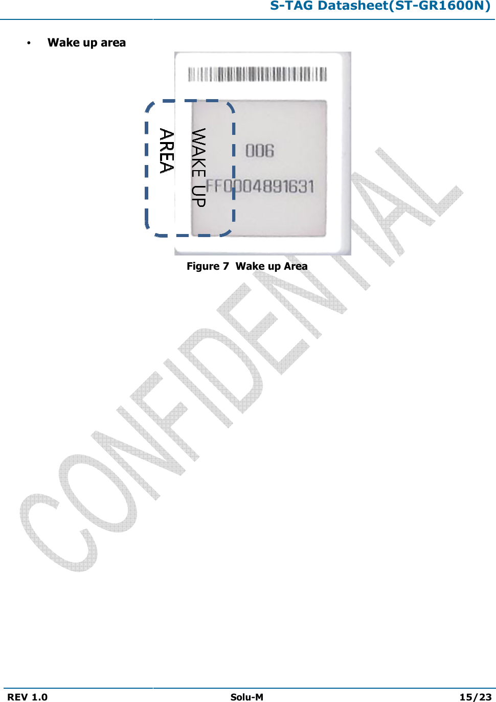 REV 1.0 Wake up area S-TAG Datasheet(STSolu-M Figure 7  Wake up Area TAG Datasheet(ST-GR1600N) 15/23 