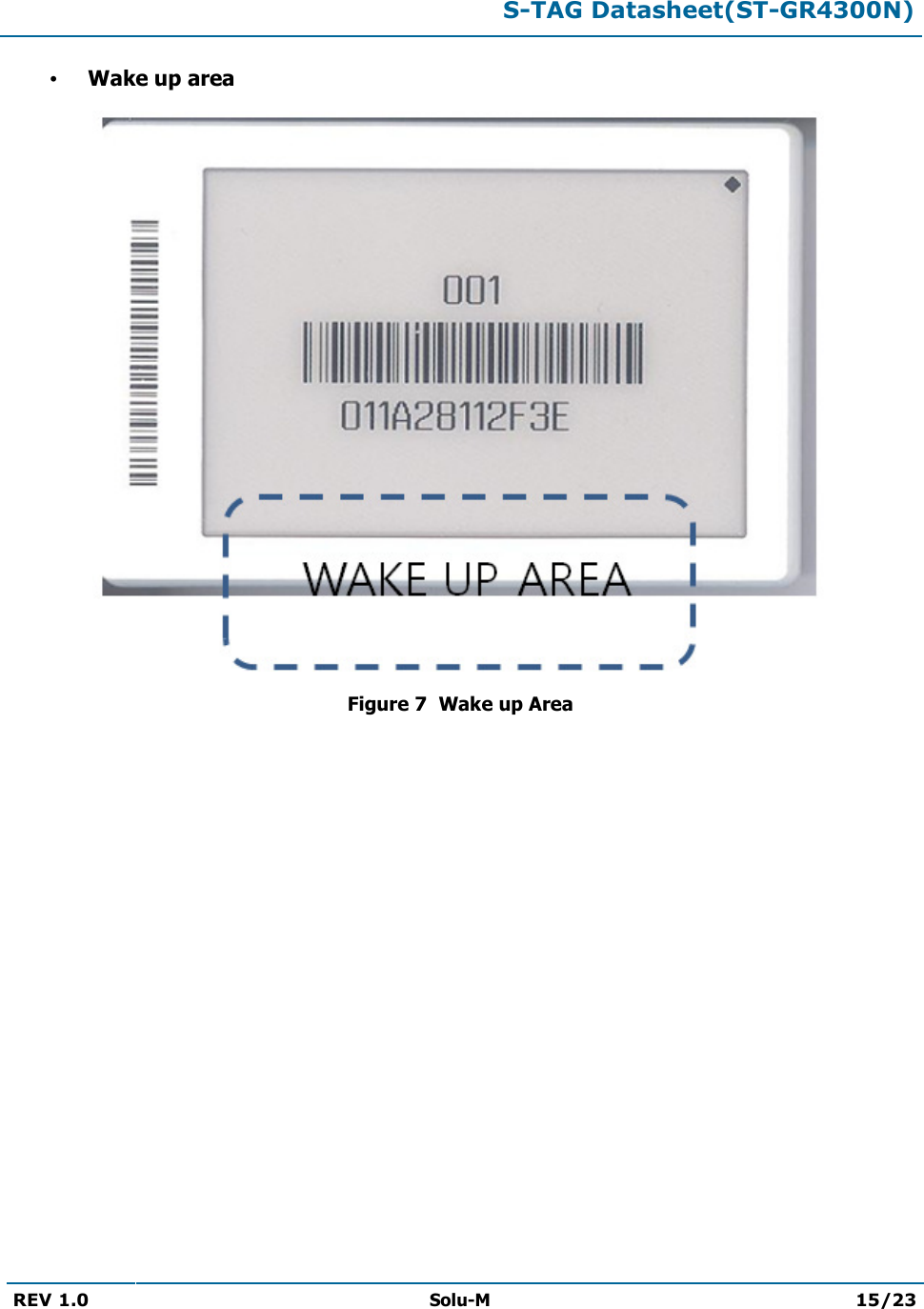  S-TAG Datasheet(ST-GR4300N)  REV 1.0  Solu-M 15/23    Wake up area  Figure 7  Wake up Area 