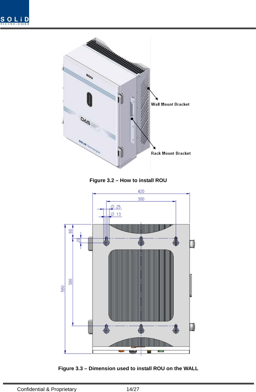  Confidential &amp; Proprietary                   14/27  Figure 3.2 – How to install ROU  Figure 3.3 – Dimension used to install ROU on the WALL   