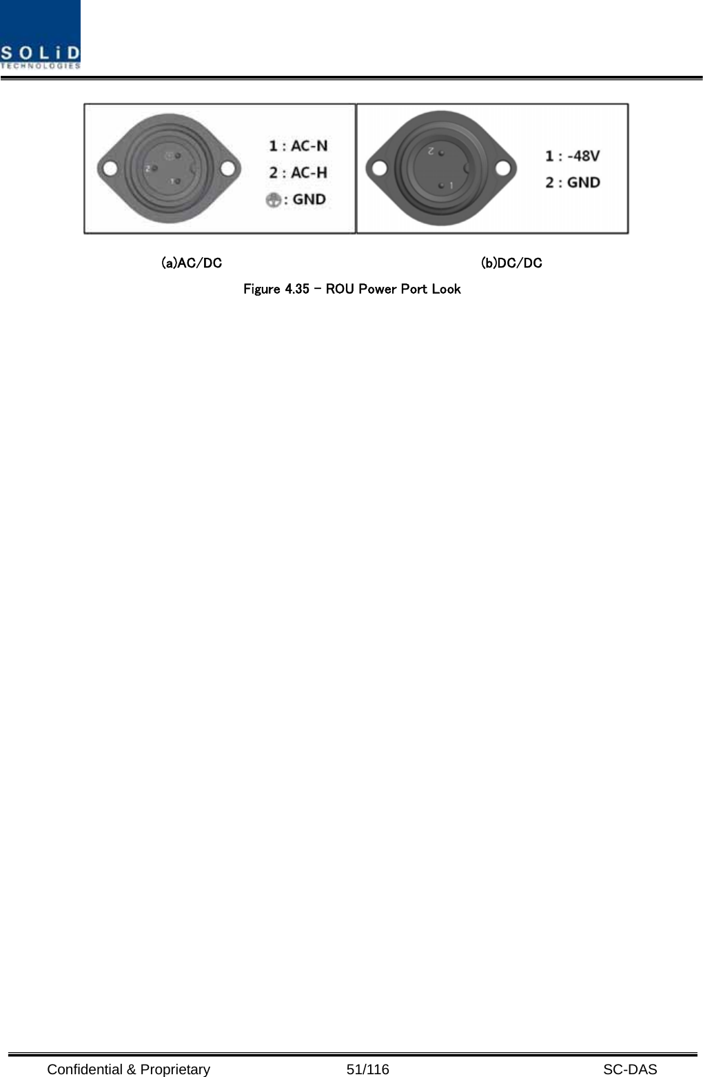  Confidential &amp; Proprietary                   51/116   SC-DAS  (a)AC/DC                                    (b)DC/DC Figure 4.35 – ROU Power Port Look  