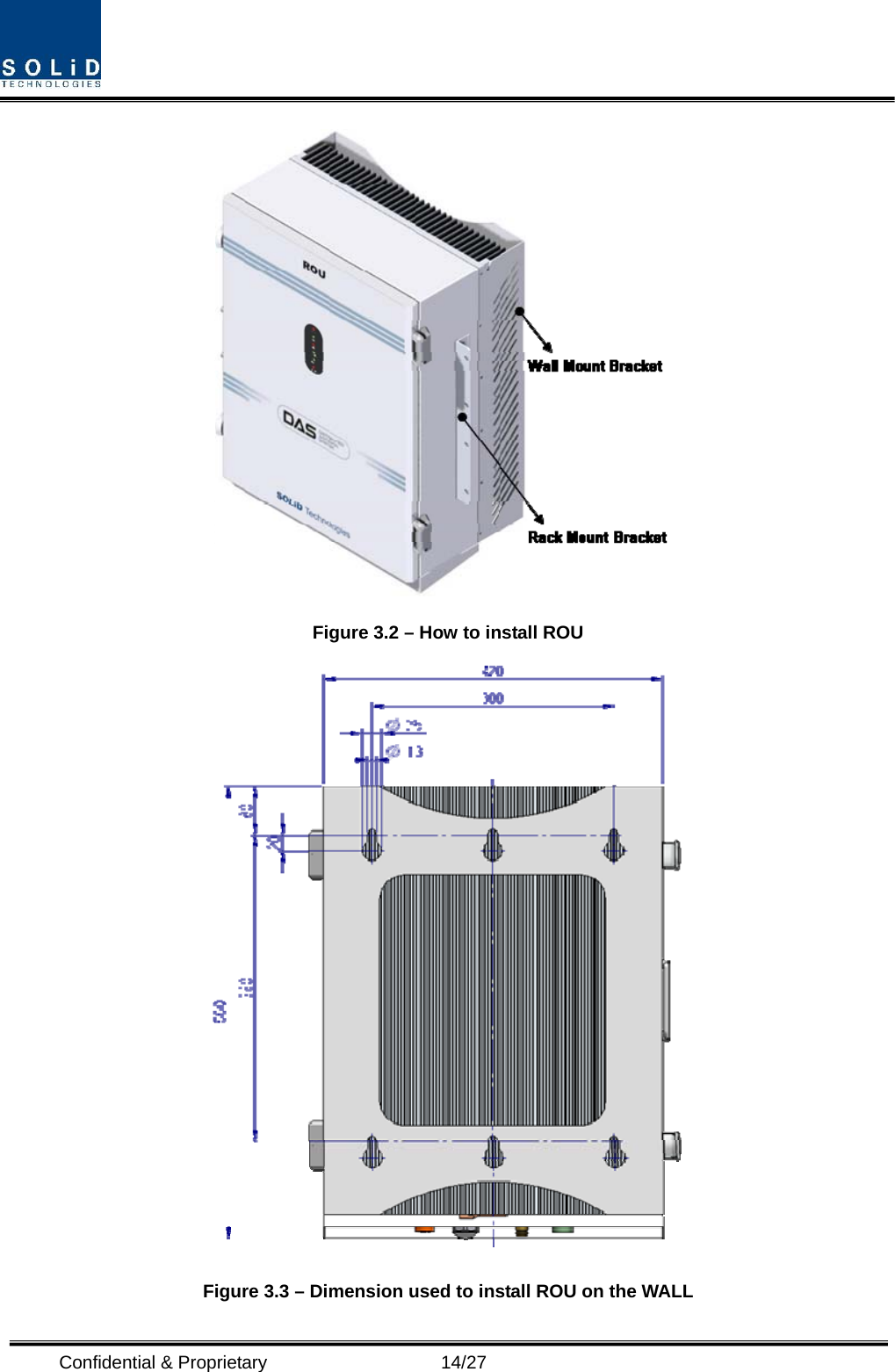  Confidential &amp; Proprietary                   14/27  Figure 3.2 – How to install ROU  Figure 3.3 – Dimension used to install ROU on the WALL   