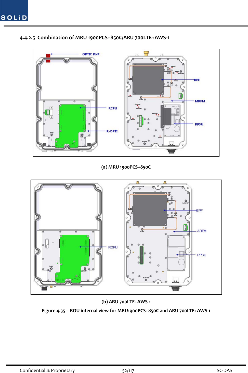  Confidential&amp;Proprietary52/117 SC‐DAS4.4.2.5 CombinationofMRU1900PCS+850C/ARU700LTE+AWS‐1(a)MRU1900PCS+850C(b)ARU700LTE+AWS‐1Figure4.35–ROUinternalviewforMRU1900PCS+850CandARU700LTE+AWS‐1