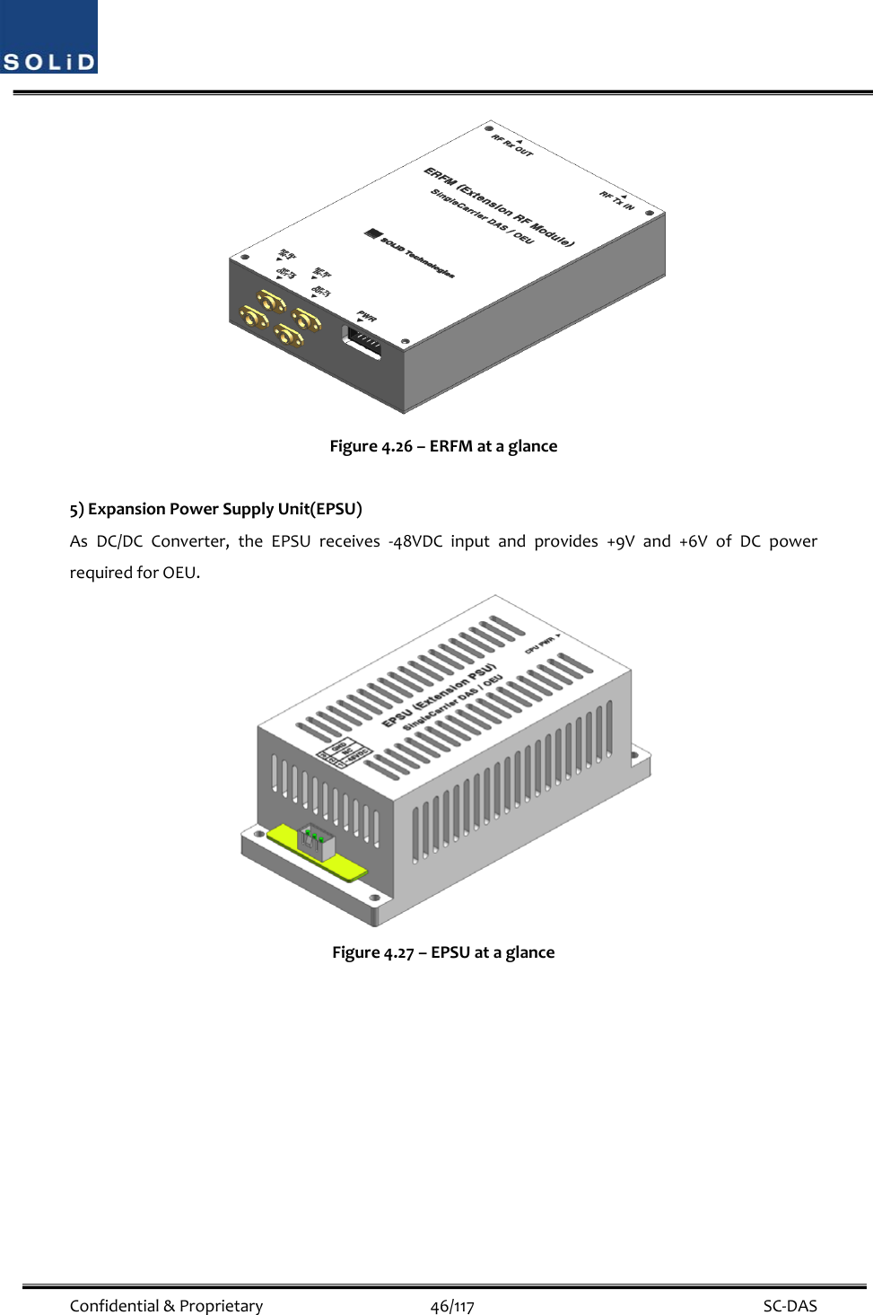  Confidential&amp;Proprietary46/117 SC‐DASFigure4.26–ERFMataglance5)ExpansionPowerSupplyUnit(EPSU)AsDC/DCConverter,theEPSUreceives‐48VDCinputandprovides+9Vand+6VofDCpowerrequiredforOEU.Figure4.27–EPSUataglance