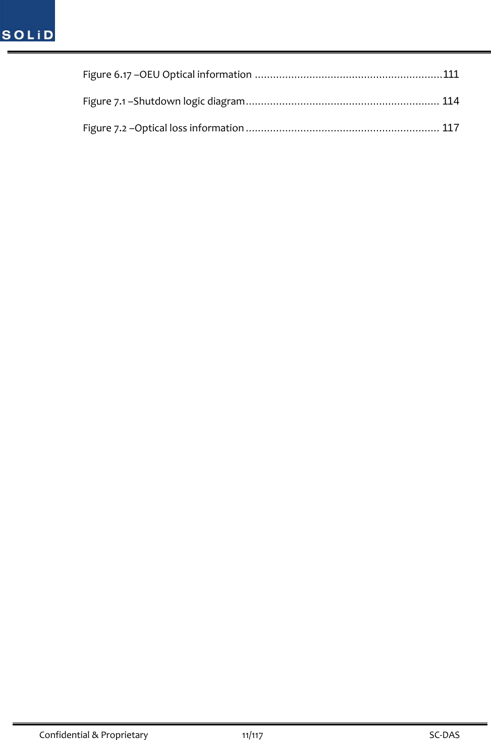  Confidential&amp;Proprietary11/117 SC‐DASFigure6.17–OEUOpticalinformation .............................................................. 111 Figure7.1–Shutdownlogicdiagram ................................................................  114 Figure7.2–Opticallossinformation ................................................................ 117 