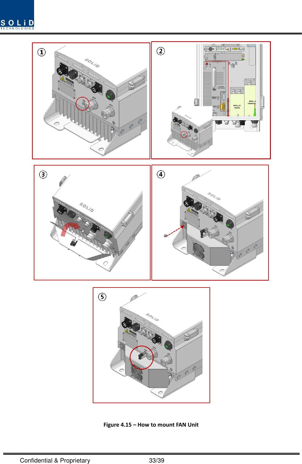  Confidential &amp; Proprietary                                      33/39    Figure 4.15 – How to mount FAN Unit  