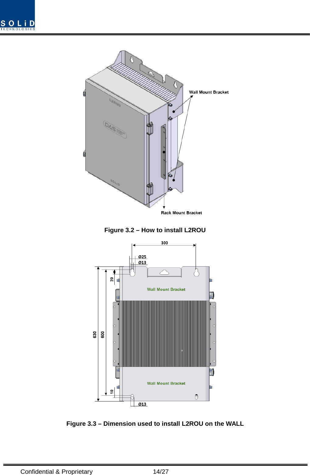  Confidential &amp; Proprietary                   14/27  Figure 3.2 – How to install L2ROU  Figure 3.3 – Dimension used to install L2ROU on the WALL     