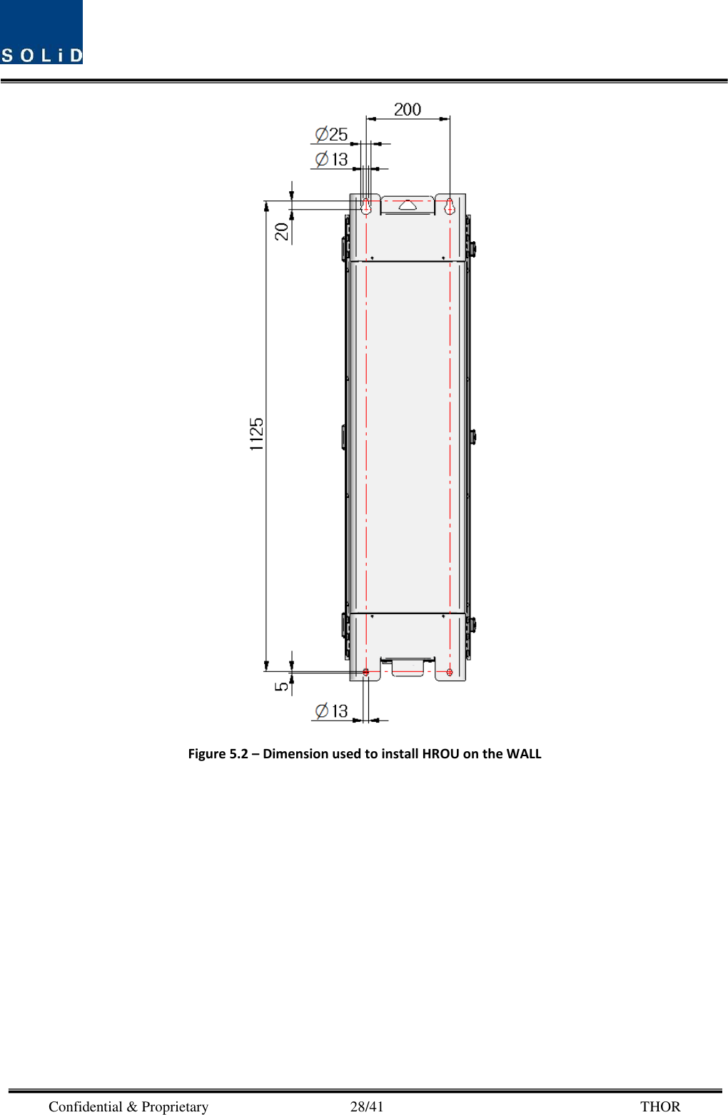  Confidential &amp; Proprietary                                      28/41       THOR  Figure 5.2 – Dimension used to install HROU on the WALL    