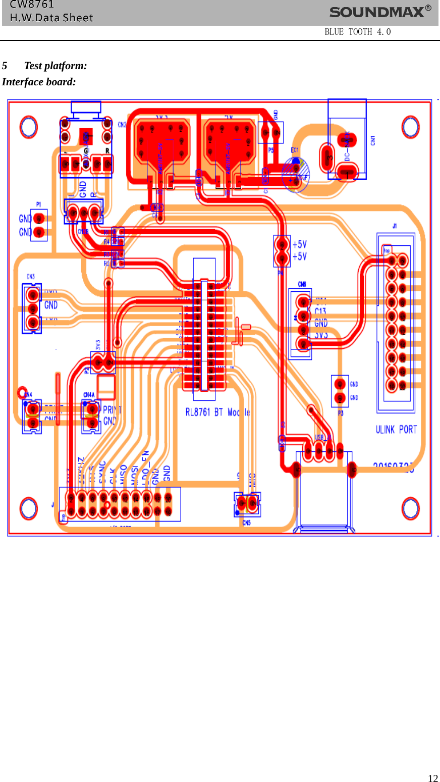                  BLUE TOOTH 4.0  12  5 Test platform: Interface board: 