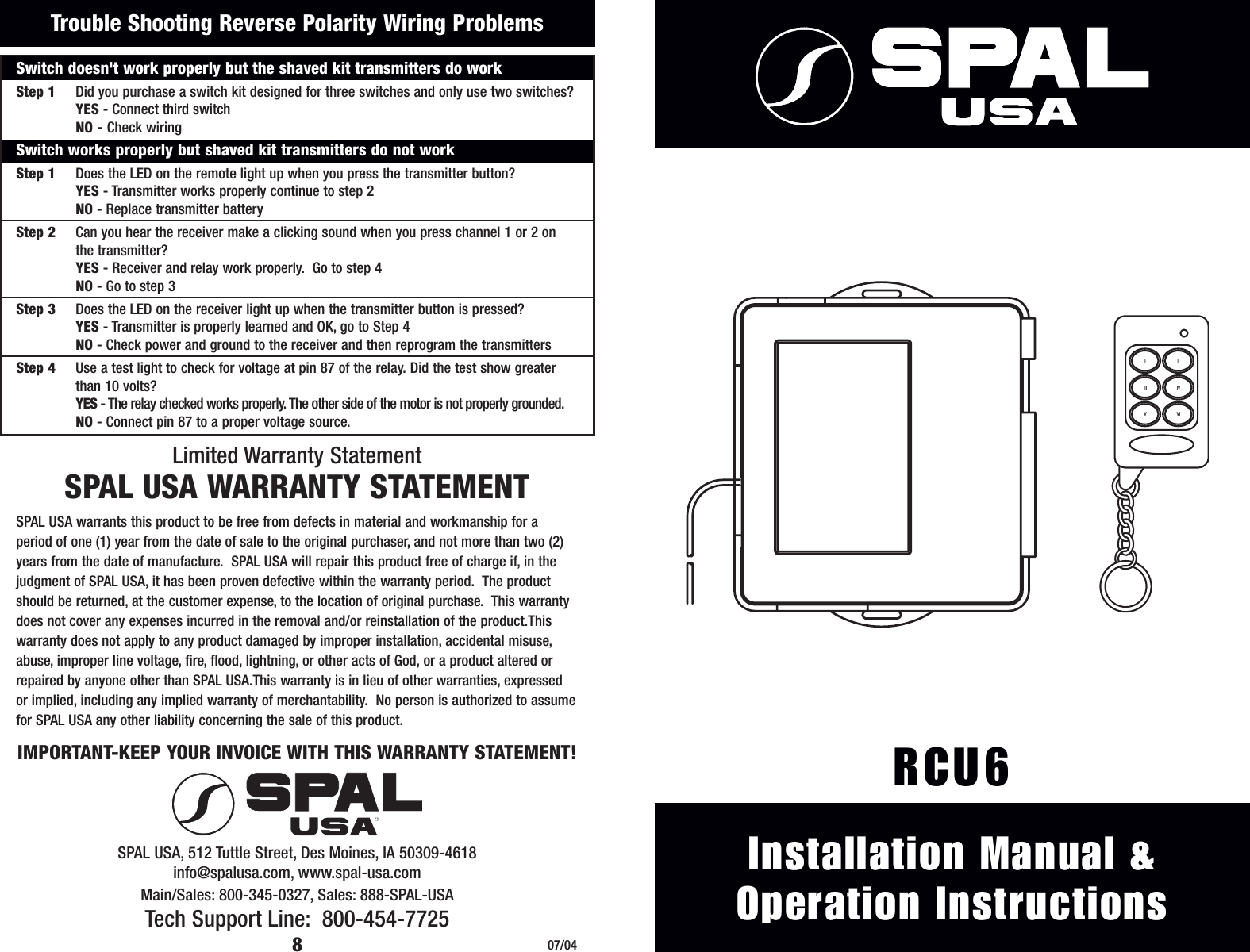 Spal Usa Rcu6rx Remote Contoller Rx