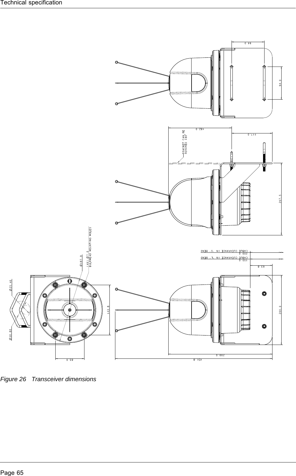 Technical specificationPage 65Figure 26 Transceiver dimensions