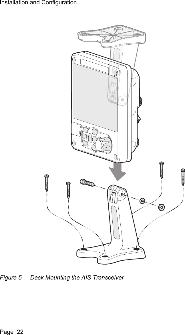 Installation and ConfigurationPage  22Figure 5 Desk Mounting the AIS Transceiver