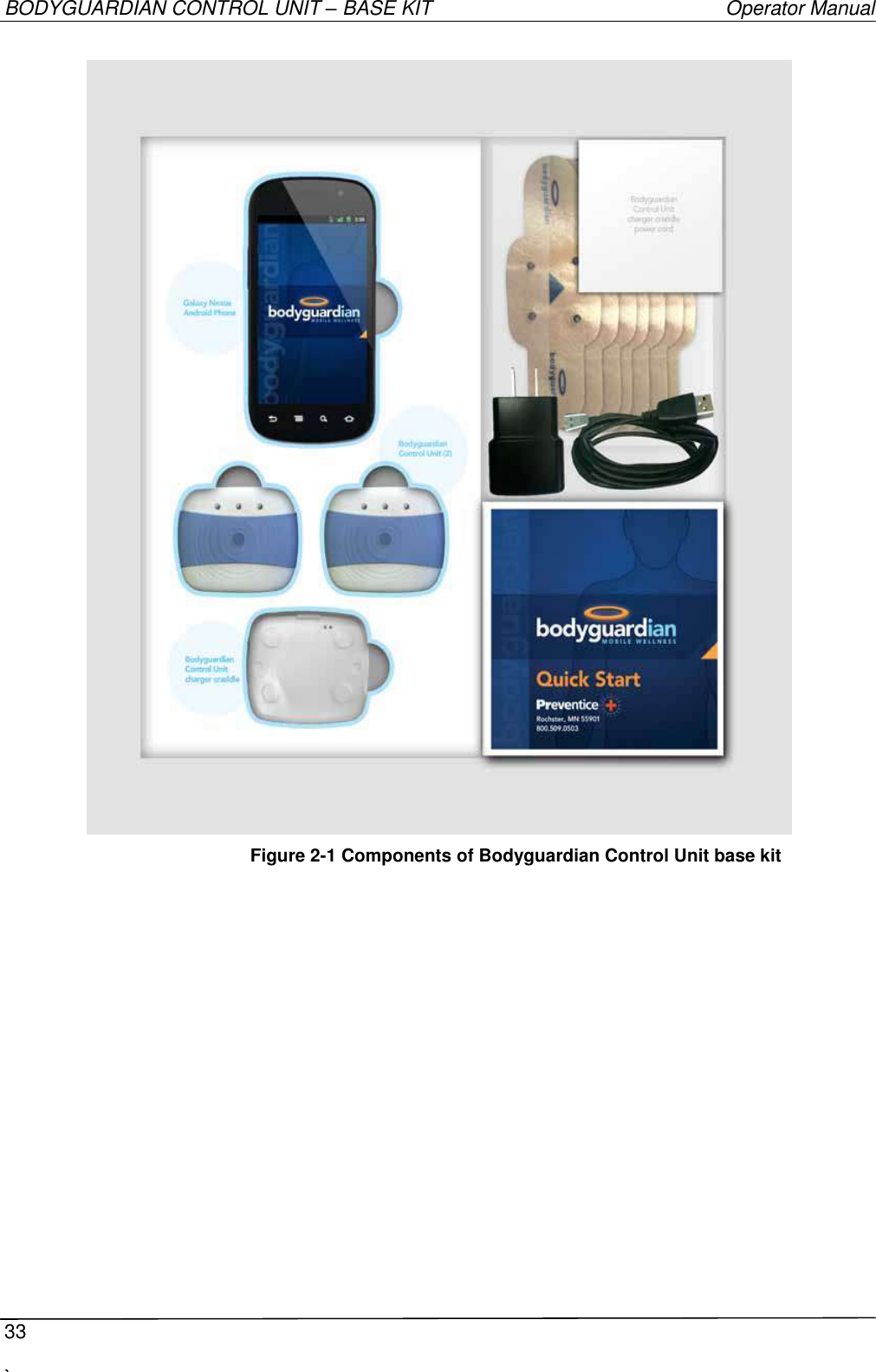 BODYGUARDIAN CONTROL UNIT – BASE KIT   Operator Manual  33  `    Figure 2-1 Components of Bodyguardian Control Unit base kit  