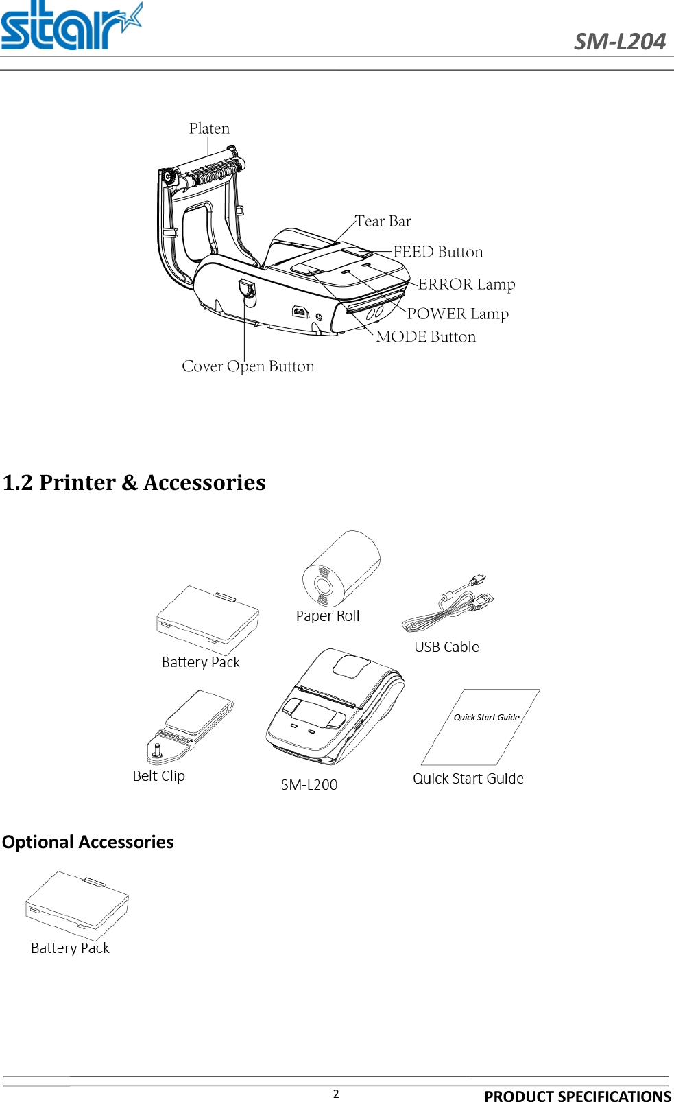 SM-L204PRODUCT SPECIFICATIONS21.2 Printer &amp; AccessoriesOptional Accessories