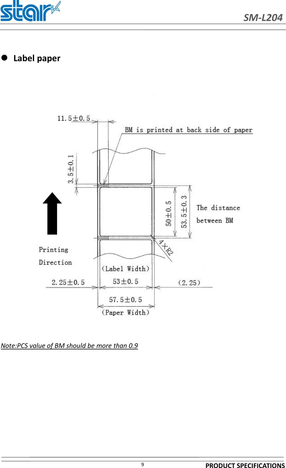 SM-L204PRODUCT SPECIFICATIONS9Label paperNote:PCS value of BM should be more than 0.9