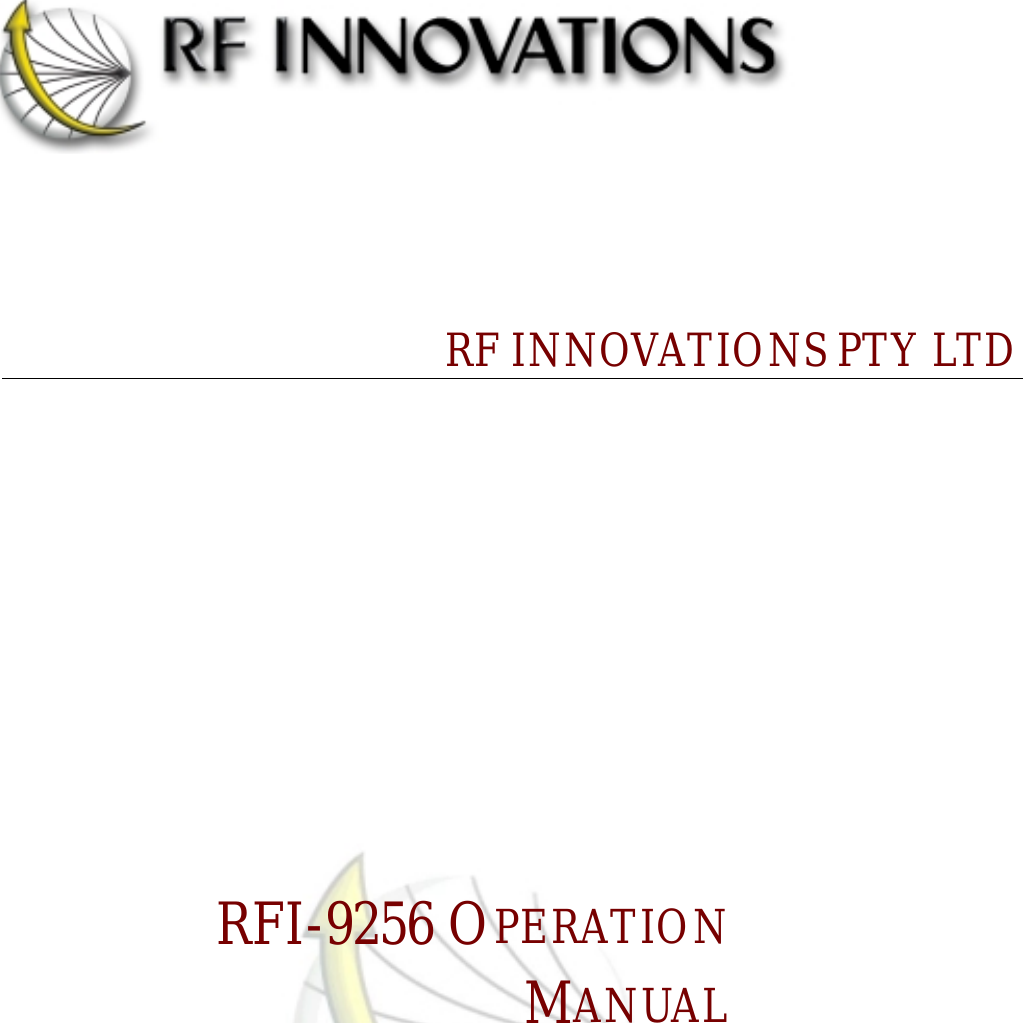 RF INNOVATIONS PTY LTDRFI-9256 OPERATIONMANUAL