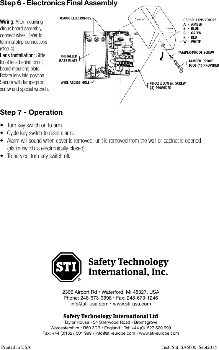Page 8 of 8 - STI  Select-Alert Alarm Mini Controller - STI-SA5000 SA5000Install