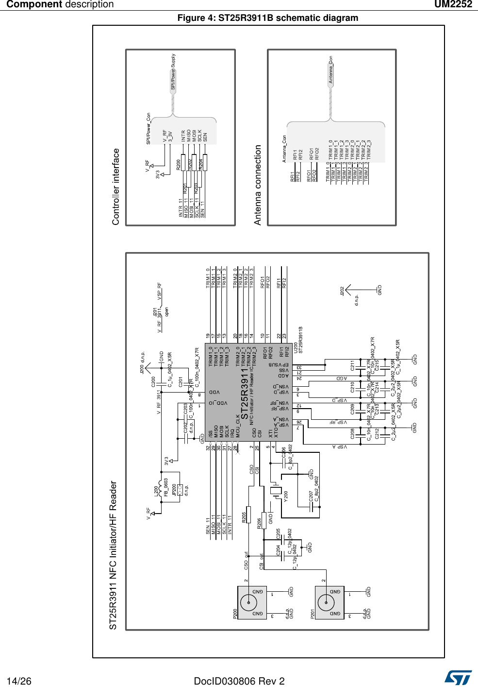 Component description UM2252  14/26 DocID030806 Rev 2   Figure 4: ST25R3911B schematic diagram  