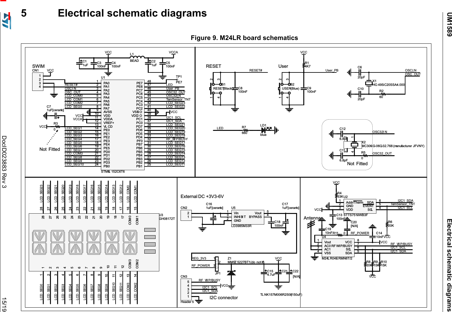 UM1589 Electrical schematic diagramsDocID023883 Rev 3 15/195 Electrical schematic diagramsFigure 9. M24LR board schematics/&apos;EOXH5 %5(6(7 %ODFN  &amp;Q)5(6(7&amp;S)&amp;S);+&amp; 6&amp;66$5  ;0&amp; *4PDQXIDFWXUHU -)91&lt;&amp;S)&amp;S)&amp;Q)9&amp;&amp;&amp;Q)/%($&apos; &amp;X) &amp;Q)9&amp;&amp;$&amp;X)/(&apos; %86(5 %OXH &amp;Q)55(6(75.9&amp;&amp;8VHUB3%&amp;20&amp;20 &amp;20 &amp;20          8*+7$GGU7KHUP*1&apos;9&apos;&apos;6&amp;/ (9(17 6&apos;$ 86776:%)&amp;16:,0&amp;1([WHUQDO &apos;&amp; 99-3=006= %7 GR QRW ILW/&amp;&apos;B&amp;20/&amp;&apos;B&amp;20 /&amp;&apos;B&amp;20 /&amp;&apos;B&amp;20/&amp;&apos;B6(*/&amp;&apos;B6(*/&amp;&apos;B6(*/&amp;&apos;B6(*/&amp;&apos;B6(*/&amp;&apos;B6(*/&amp;&apos;B6(*/&amp;&apos;B6(*/&amp;&apos;B6(*/&amp;&apos;B6(*/&amp;&apos;B6(*/&amp;&apos;B6(* /&amp;&apos;B6(*/&amp;&apos;B6(*/&amp;&apos;B6(*/&amp;&apos;B6(*/&amp;&apos;B6(*/&amp;&apos;B6(*/&amp;&apos;B6(*/&amp;&apos;B6(*/&amp;&apos;B6(*/&amp;&apos;B6(*/&amp;&apos;B6(*/&amp;&apos;B6(*26&amp;B,126&amp;B28726&amp;B,126&amp;B2878VHU9&amp;&amp;&amp;Q)5.5.5.9&amp;&amp;,&amp;B6&apos;$,&amp;B6&amp;/5)B:, 3%86&lt;5)B32:(5$QWHQQD5)B32:(59&amp;&amp;&amp;X)9&amp;&amp;9&amp;&amp;$9&amp;&amp;/(&apos;3$3$3$3$3$3$3$3$$9669&apos;&apos;9&apos;&apos;$95()9/ &amp;&apos;3(3(3(3(3(3(3&apos;3&apos;3&apos;3&apos;3% 3% 3% 3% 3% 3% 3% 3% 3) 3&apos; 3&apos; 3&apos; 3&apos; 3&amp; 3&amp; 9&apos;&apos;, 2 966,2 3&amp; 3&amp; 3&amp; 3&amp; 3&amp; 3&amp; 3( 3( 8670/ &amp;759&amp;&amp;1RW )LWWHG/&amp;&apos;B&amp;20/&amp;&apos;B&amp;20/&amp;&apos;B&amp;20/&amp;&apos;B6(*/&amp;&apos;B6(*/&amp;&apos;B6(*/&amp;&apos;B6(*/&amp;&apos;B6(*/&amp;&apos;B6(*/&amp;&apos;B6(*/&amp;&apos;B6(*/&amp;&apos;B6(*/&amp;&apos;B6(*/&amp;&apos;B6(* /&amp;&apos;B6(*/&amp;&apos;B6(*/&amp;&apos;B6(*/&amp;&apos;B6(*/&amp;&apos;B6(*/&amp;&apos;B6(*/&amp;&apos;B6(*/&amp;&apos;B6(*/&amp;&apos;B6(*/&amp;&apos;B6(*/&amp;&apos;B6(*/&amp;&apos;B6(*/&amp;&apos;B6(*/&amp;&apos;B&amp;20,&amp;B6&apos;$,&amp;B6&amp;/5)B:, 3%86&lt;7HP6HQVRUB71726&amp;B,126&amp;B2875(6(78VHUB3%26&amp;B,126&amp;B2875.9&amp;&amp;,&amp;B6&amp;/,&amp;B6&apos;$7HP6HQVRUB717&amp;Q)9&amp;&amp;5.9&amp;&amp;1RW )LWWHG9&amp;&amp;9LQ*1&apos;,1+, %, 7%&lt;3$66 9RXW 8/&apos;05&amp;X)&gt;FHUDPLF@&amp;Q)&amp;X)&gt;FHUDPLF@5(*B9&amp;X)&gt;FHUDPLF@733(9RXW$&amp;$&amp;9666&apos;$ 6&amp;/ 5) :, 3%86&lt; 9&amp;&amp; 80/5( 5017&amp;Q),&amp;B6&apos;$,&amp;B6&amp;/ 9&amp;&amp;,&amp; FRQQHFWRU5 &amp;&gt;1$@&amp;1+HDGHU5)B:, 3%86&lt;&amp;7/ 1.05 X)&amp;&gt;1$@
