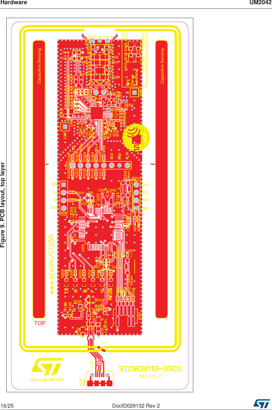 Hardware UM204216/25 DocID029132 Rev 2Figure 9. PCB layout, top layer