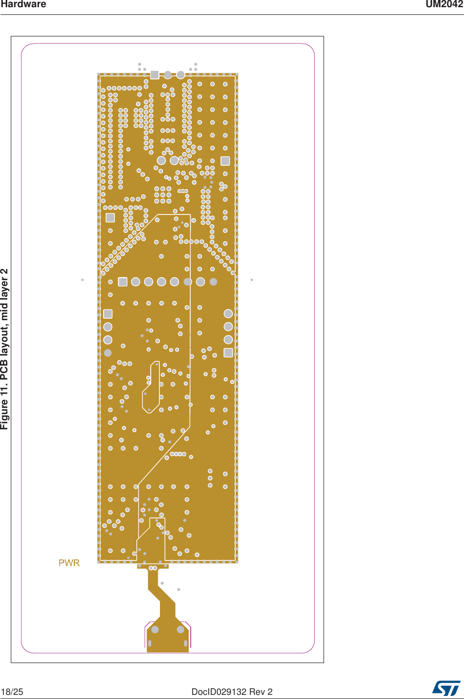 Hardware UM204218/25 DocID029132 Rev 2Figure 11. PCB layout, mid layer 2