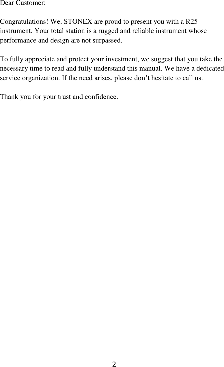 Page 2 of STONEX SRL R25 Total Station User Manual 