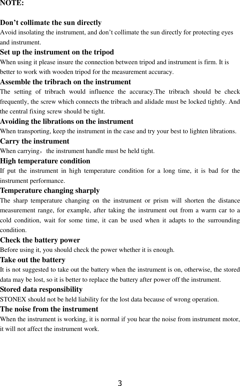 Page 3 of STONEX SRL R25 Total Station User Manual 