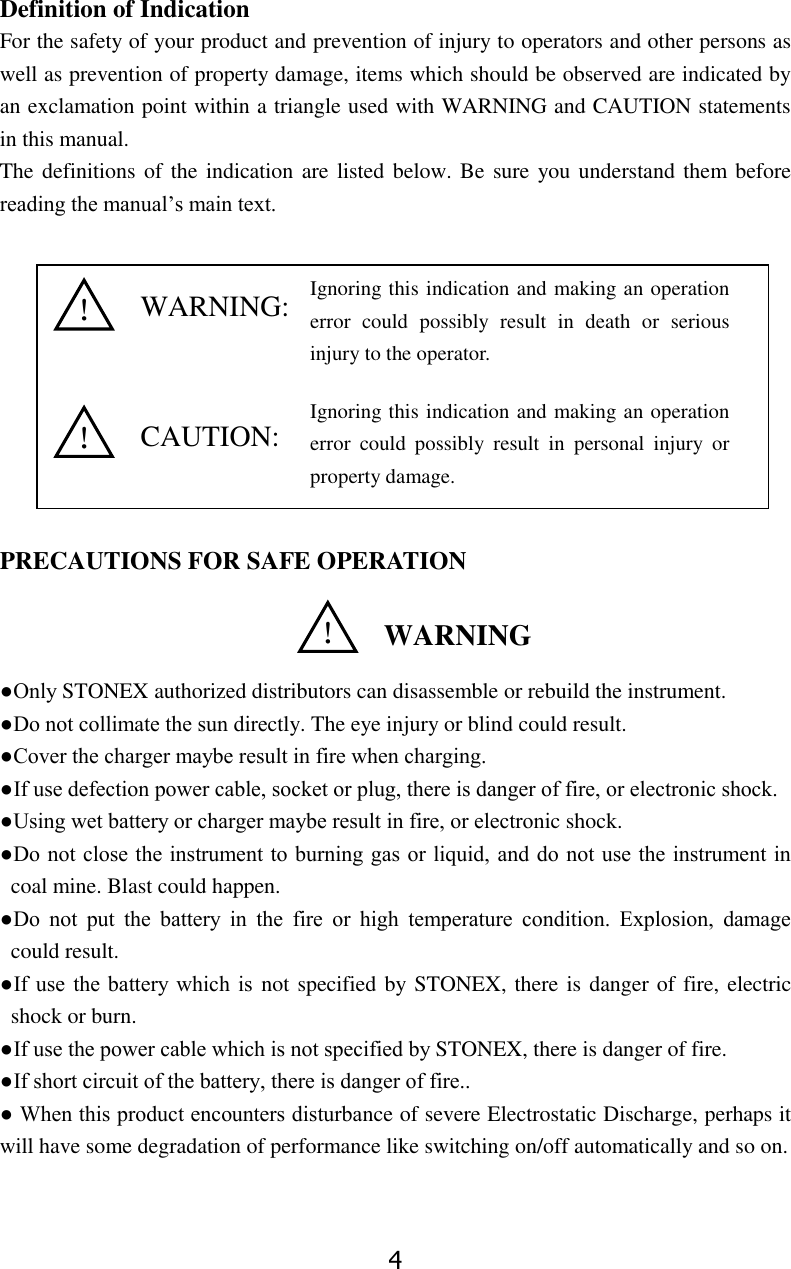 Page 4 of STONEX SRL R25 Total Station User Manual 