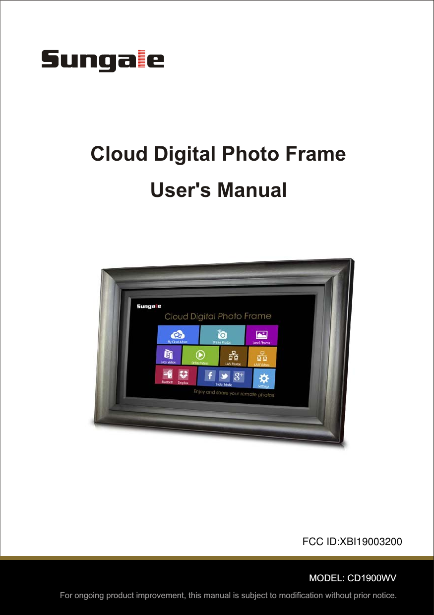 SUNGALE ELECTRONICS 19003200 Cloud Digital Photo Frame User Manual