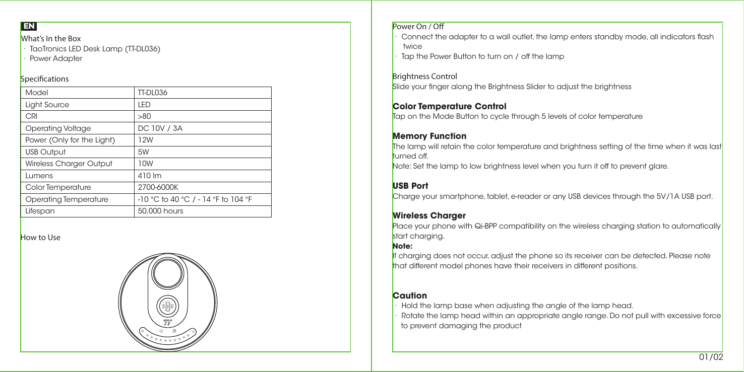 Page 4 of SUNVALLEYTEK TT-DL036 LED DESK Lamp User Manual TT DL036                    20171209 V1 6