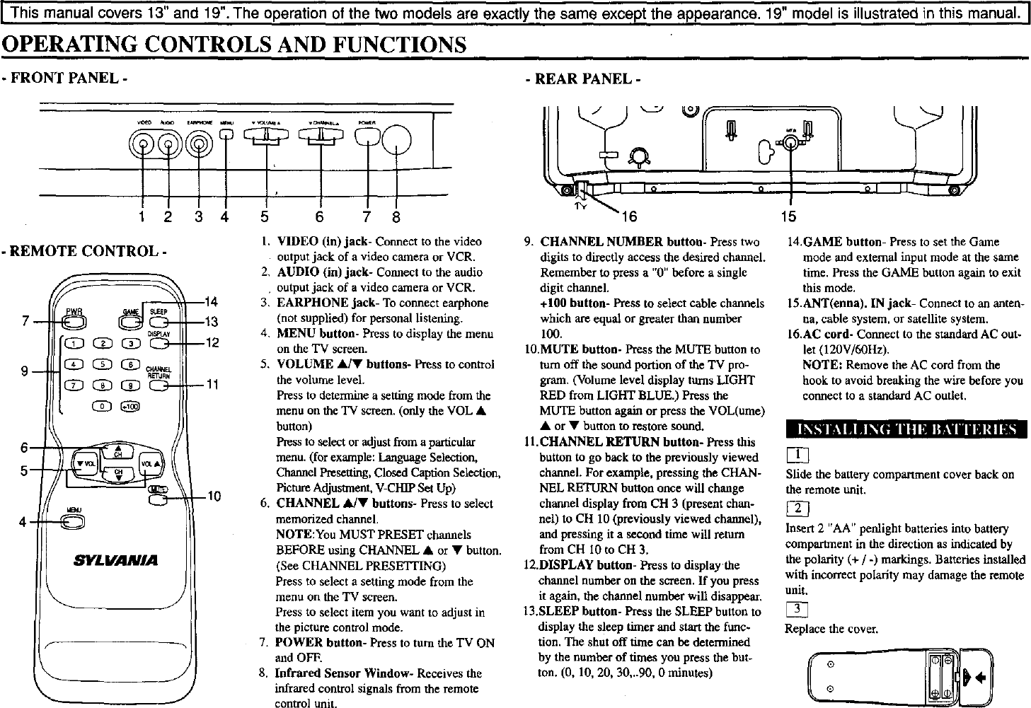 Page 4 of 9 - SYLVANIA  Direct View Digital 27 To 40 TV Manual L0207191