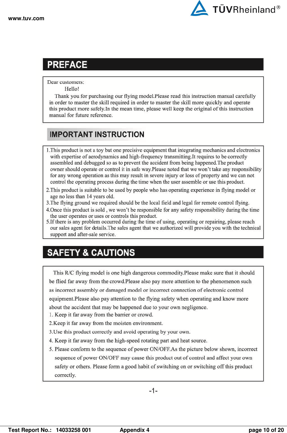 www.tuv.com   Test Report No.:  14033258 001  Appendix 4  page 10 of 20 