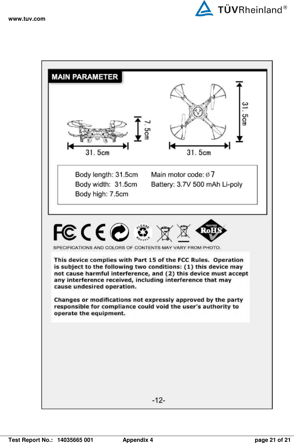 www.tuv.com   Test Report No.:  14035665 001  Appendix 4  page 21 of 21  