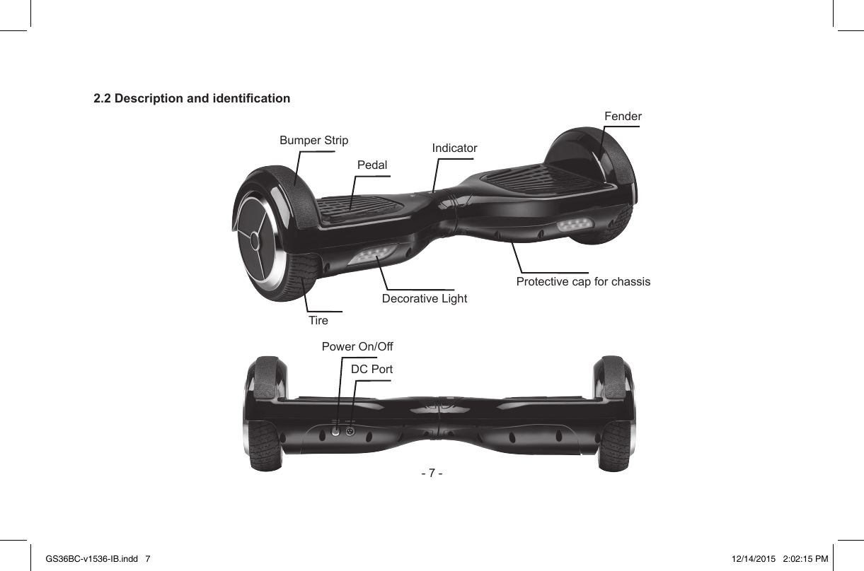 -7-2.2 Description and identicationBumperStripPedalIndicatorFenderTireDecorativeLightProtectivecapforchassisPowerOn/OffDCPortGS36BC-v1536-IB.indd   7 12/14/2015   2:02:15 PM