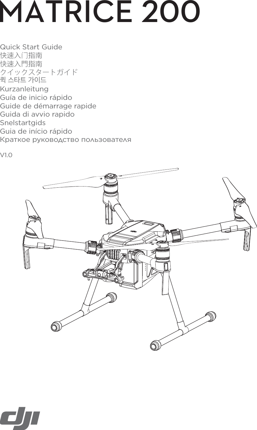  Quick Start Guide ᔘ䕌ڒ䬕ᠴࢄᔘ䕌ڒ䪭ᠴࢄクイックスタートガイド 퀵 스타트 가이드  Kurzanleitung  Guía de inicio rápido Guide de démarrage rapide Guida di avvio rapido SnelstartgidsGuia de início rápidoКраткое руководство пользователяV1.0MATRICE 200