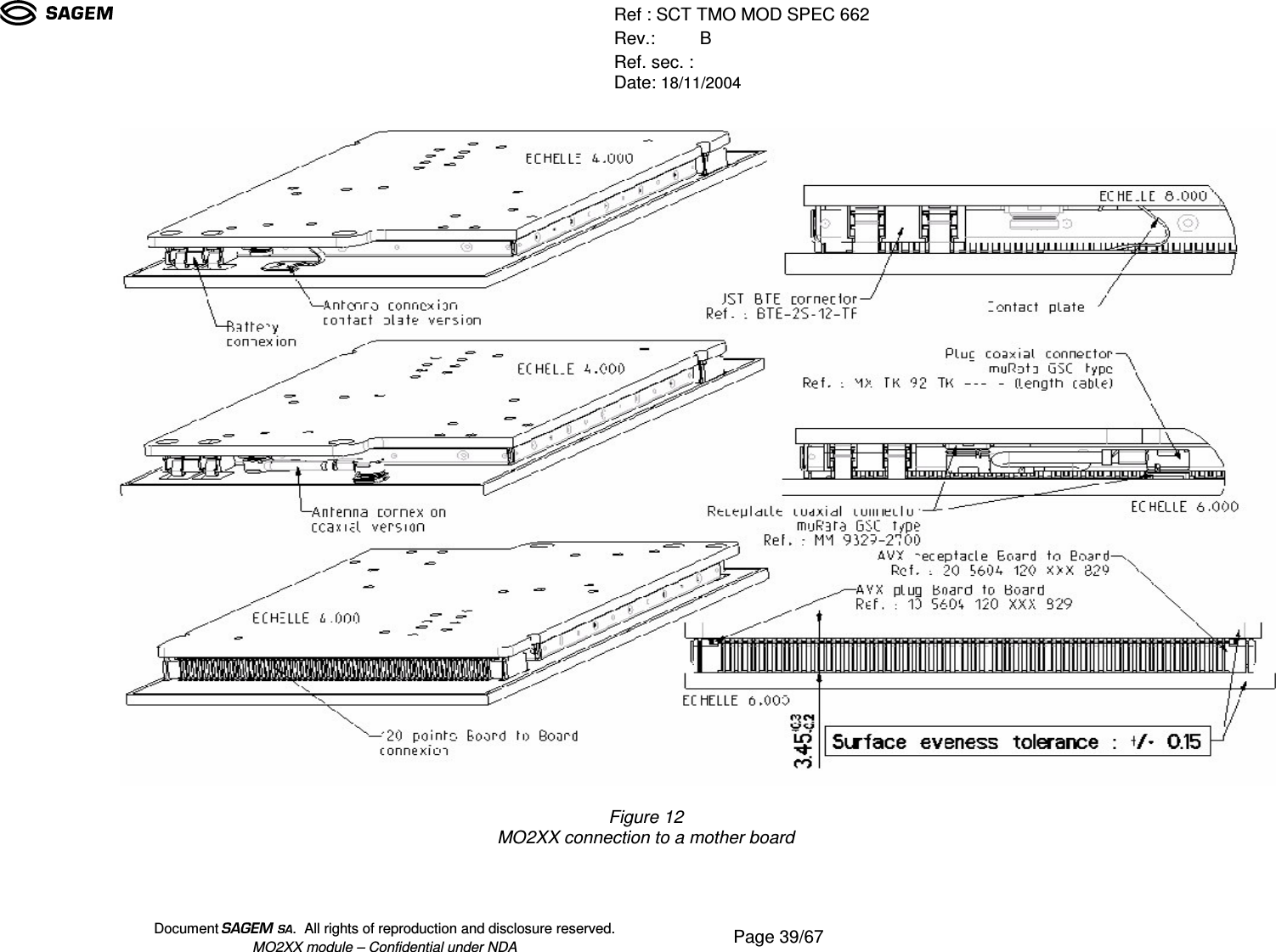 Ref : SCT TMO MOD SPEC 662Rev.: BRef. sec. :Date: 18/11/2004Document  .  All rights of reproduction and disclosure reserved.MO2XX module – Confidential under NDA Page 39/67Figure 12MO2XX connection to a mother board